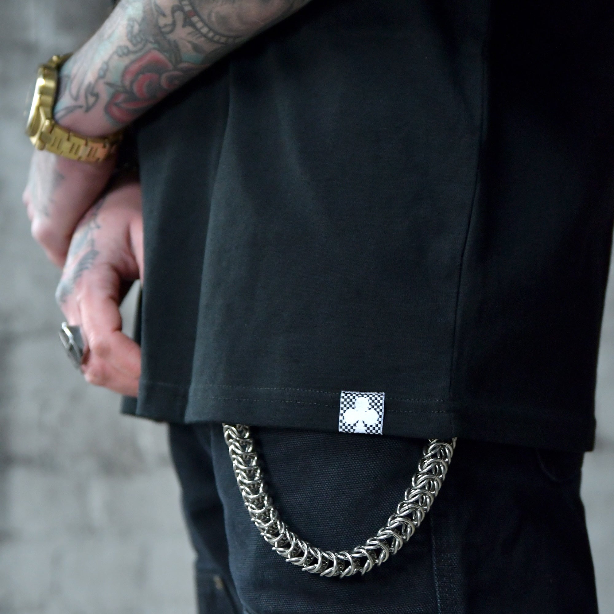 Devil Girl Oversized Tee from TEN OF CLUBS black alt t-shirt hem tag