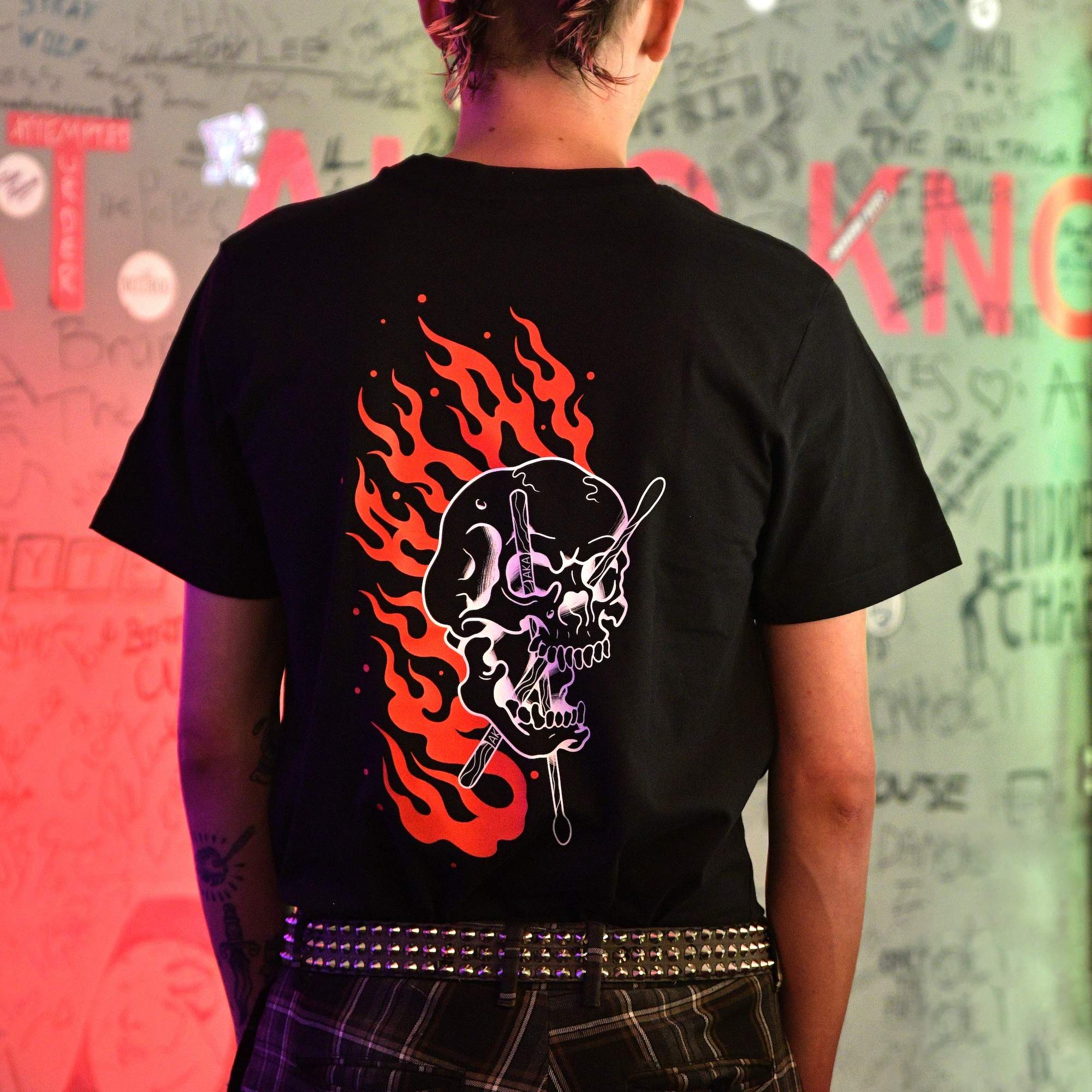 Hellfire Tee burning skull graphic tshirt back