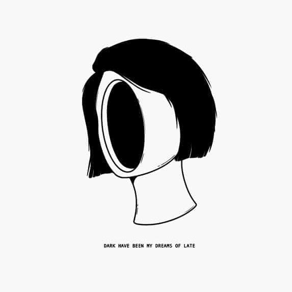 Blank Stare Tee chest print artwork of a human head without a face, under which is written 'Dark have been my dreams of late.'