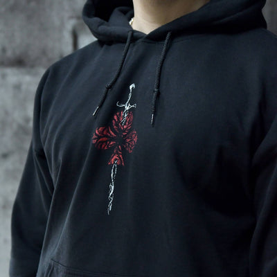 Claymore Hoodie from TEN OF CLUBS black alt hoodie chest print