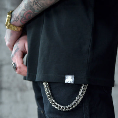 Devil Girl Oversized Tee from TEN OF CLUBS black alt t-shirt hem tag