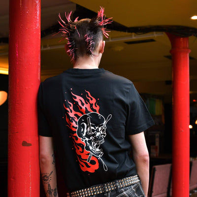 Hellfire Tee burning skull graphic tshirt back