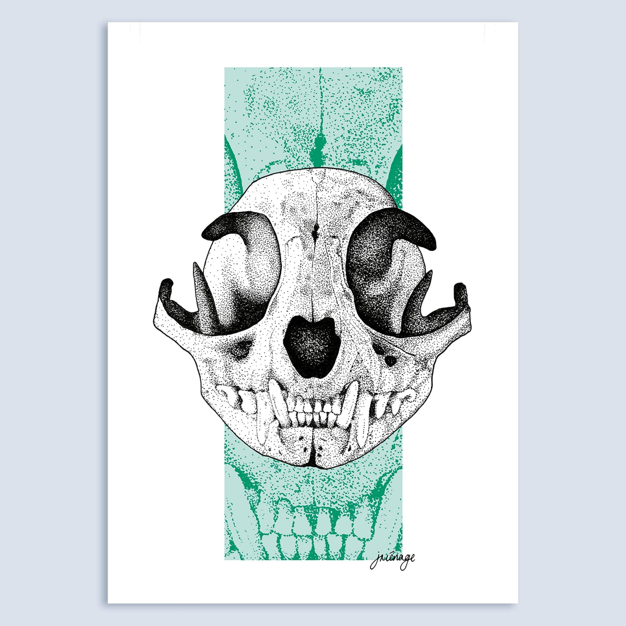 SKULL CAT ART PRINT Posters, Prints, & Visual Artwork TEN OF CLUBS