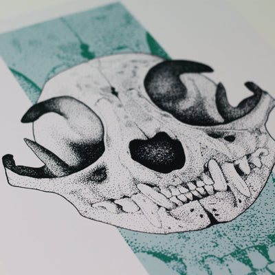 SKULL CAT ART PRINT Posters, Prints, & Visual Artwork TEN OF CLUBS